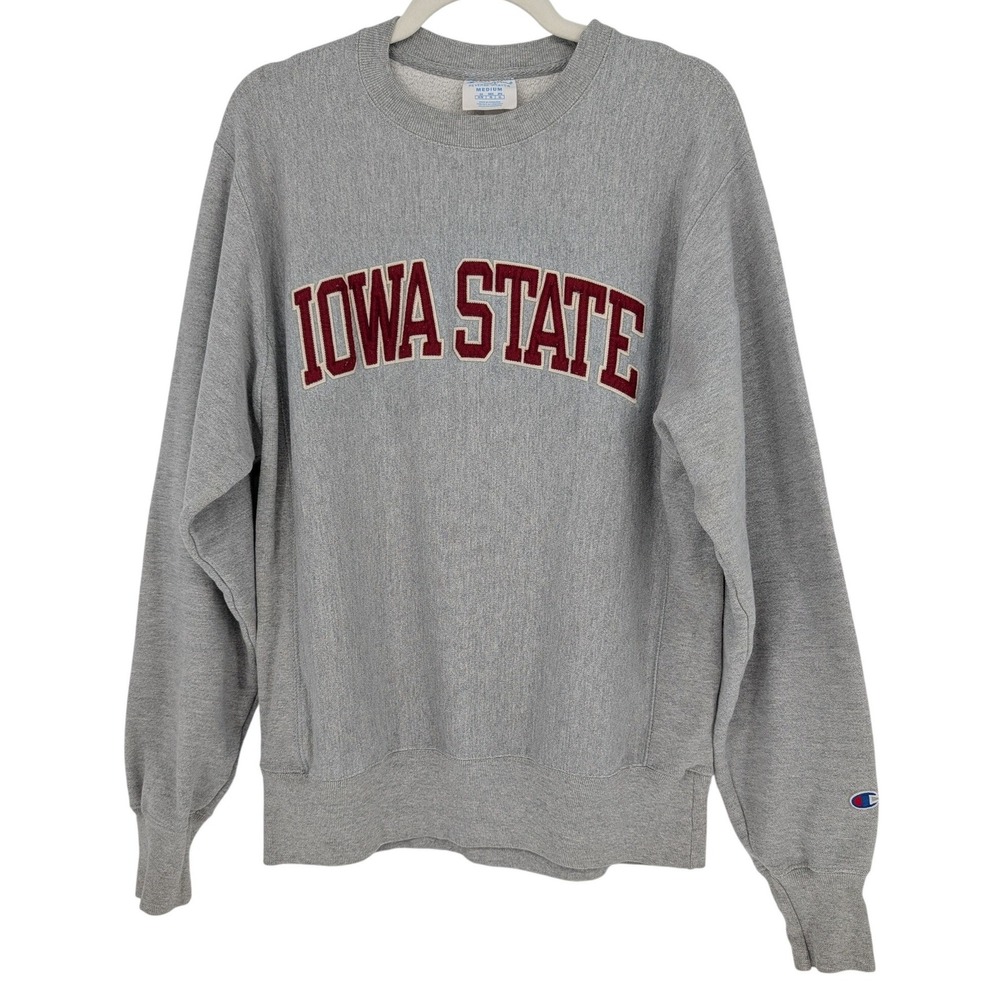 VTG Iowa State Champion Reverse Weave Sweatshirt Mens M Gray 90s Collegiate